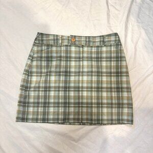 Vintage Y2K/90s Green Cream Brown Plaid Mini Skirt Skort Size 8 Preppy Academia